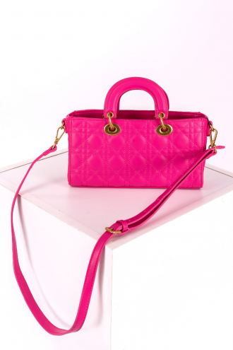 Малка дамска чанта в цикламено розово с дълга и къса дръжка