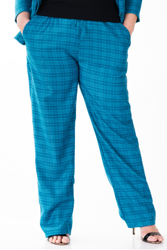 МАКСИ прав кариран панталон в син цвят