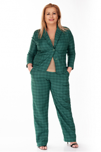 МАКСИ прав кариран панталон в зелен цвят