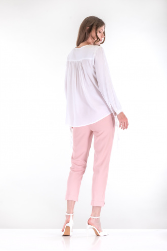 Дамски панталон в розово с басти и ластик в кръста
