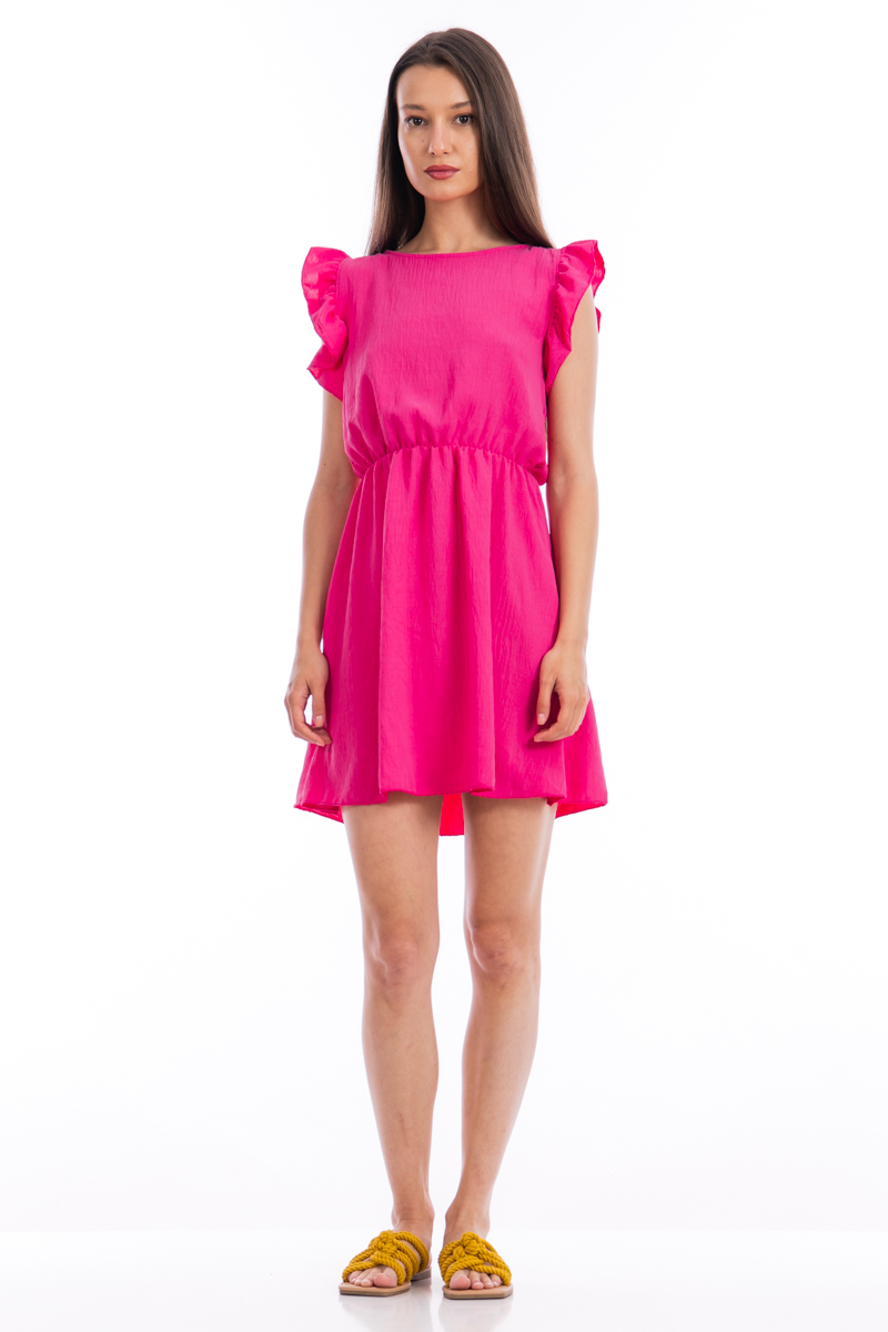 Къса рокля в цикламено розово с харбала