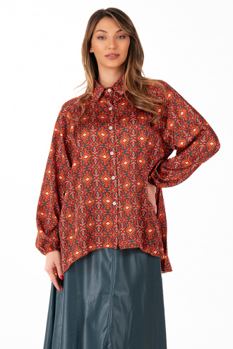 Дамска оувърсайз риза в цвят керемида