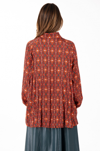 Дамска оувърсайз риза в цвят керемида