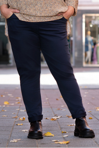МАКСИ панталон от памук в тъмносиньо със широк ластик на талията