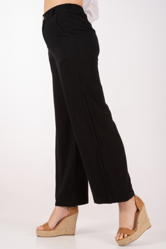 Дамски широк панталон от лен и памук в черно