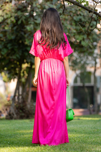 Дълга сатенирана рокля в цикламен розово