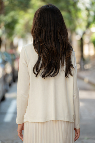 Дамска блуза в цвят екрю, полуполо с къдрички