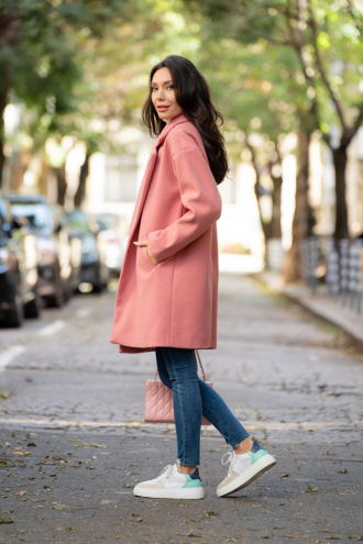 Дамско палто в розово с цветна подплата