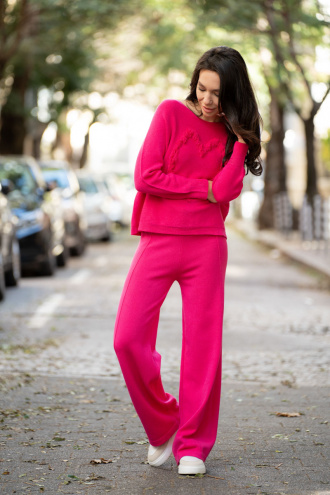 Дамски панталон от фино плетиво в цикламено розово