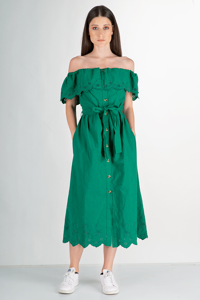 Ефектна рокля с харбала в зелено