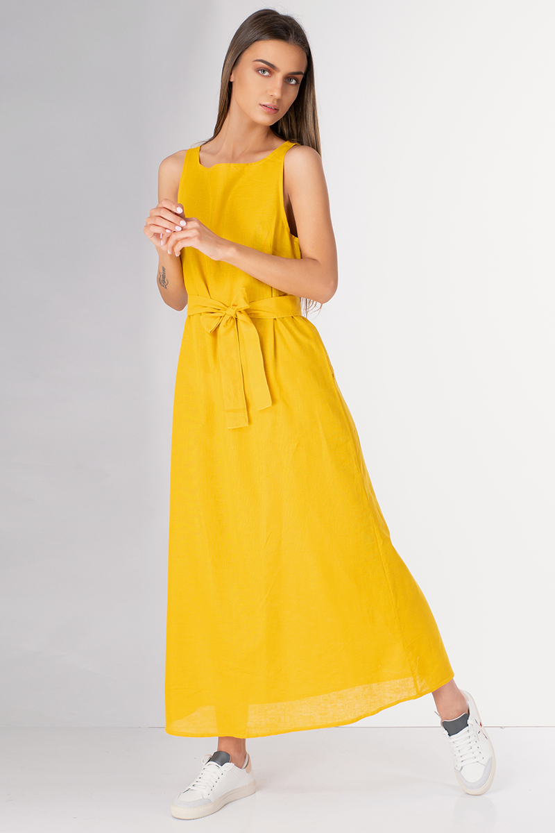 рокля от лен в жълто