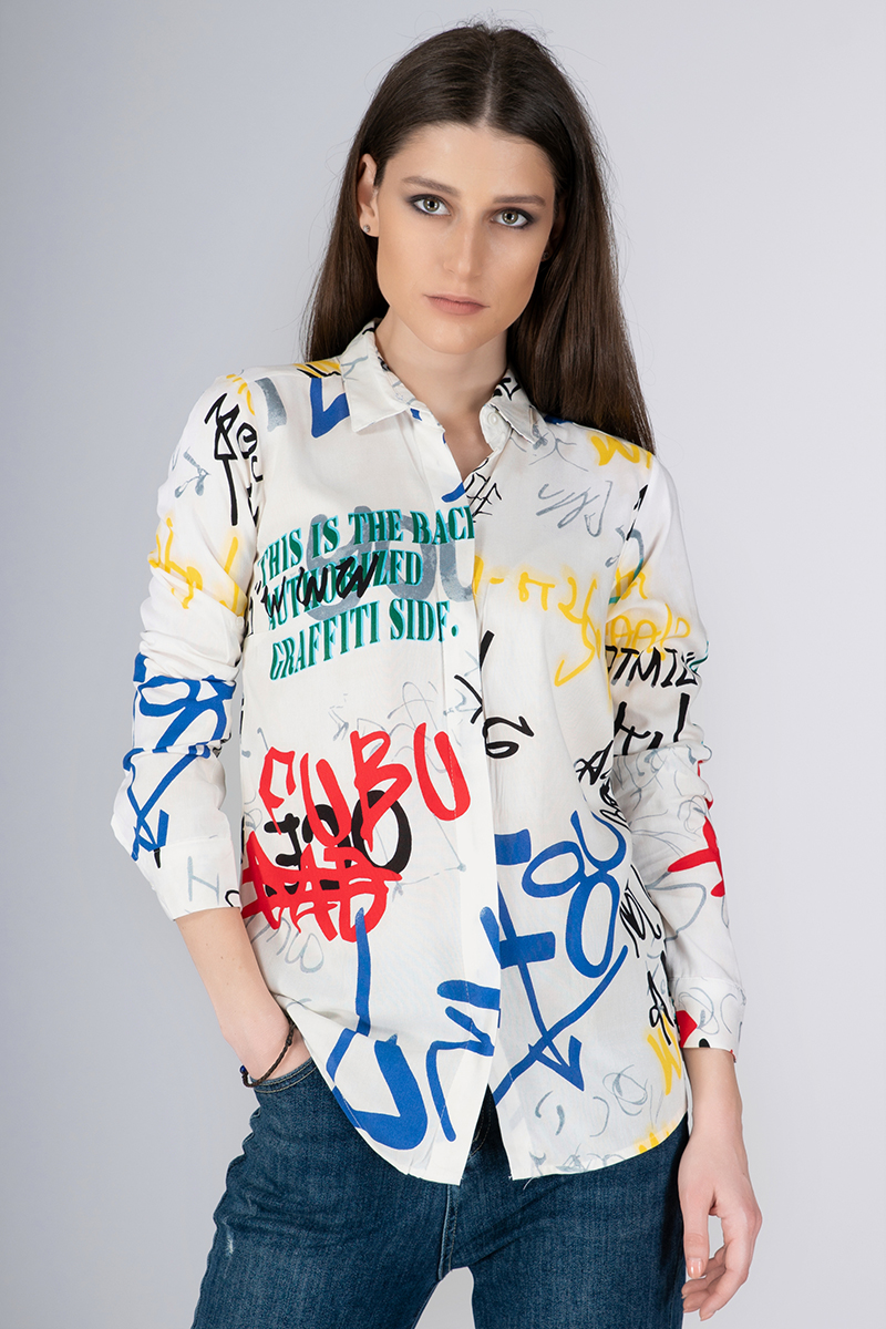 Цветна дамска риза с надписи