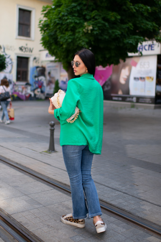 Дамско ефирно сако в зелено със 7/8 ръкав без закопчаване