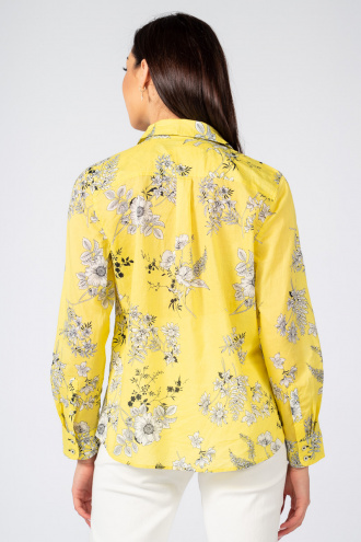 Дамска риза в жълто с принт бели цветя