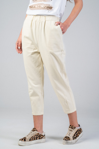 Дамски дълбок панталон от памук с ластик на талията