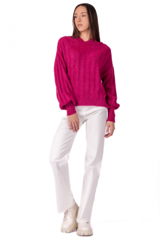Дамски оувърсайз пуловер в цикламено розово