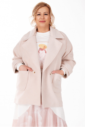МАКСИ двуредно палто в цвят пудра с принт розови линии
