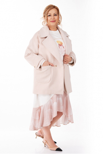 МАКСИ двуредно палто в цвят пудра с принт розови линии