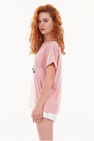 Дамска тениска в розово с щампа кактуси