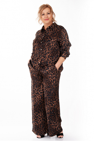 МАКСИ сатениран леопардов комплект с риза и панталон