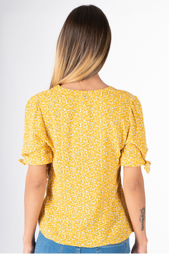 Дамска риза в жълто със ситни бели цветя