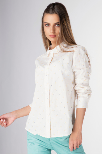 Дамска риза в бяло с принт на лимони