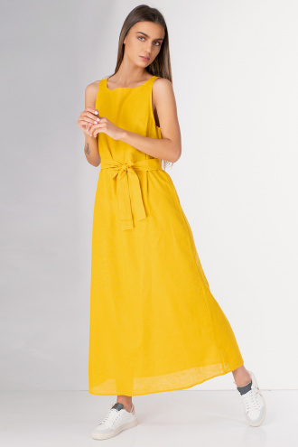 Дамска ефирна рокля от лен в жълто