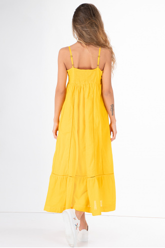Дамска рокля с тънки презрамки в жълто