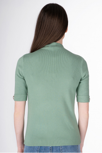 Дамска блуза с висока яка в зелено с маншет