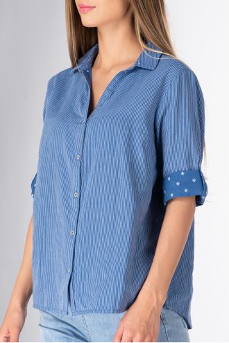 Дамска риза със сини и сиви райета