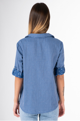 Дамска риза със сини и сиви райета