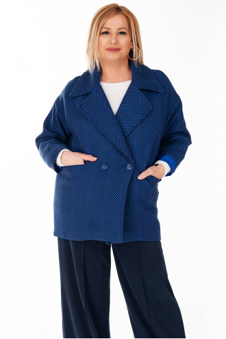 МАКСИ палто в синьо с геометричен принт в черно