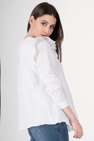 Дамска блуза от памук с харбали и рязана бродерия
