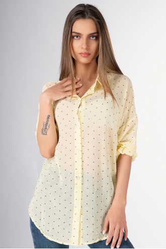 Дамска риза от в жълто със ситни сърца
