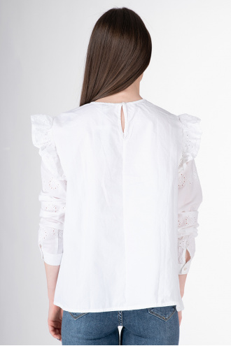 Дамска блуза от памук с харбали и рязана бродерия