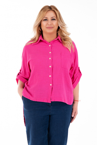 МАКСИ издължена риза в цикламено розово с един джоб