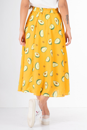 Дамска пола в жълто с принт авокадо