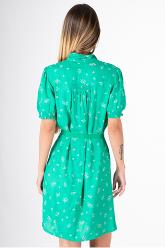 Дамска рокля в зелено с копчета и колан