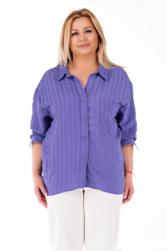 МАКСИ риза в лилаво с дискретно райе и джоб на гърдите
