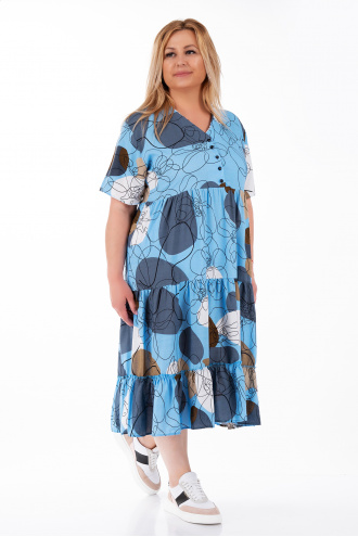 МАКСИ рокля в синьо с абстрактен цветен принт
