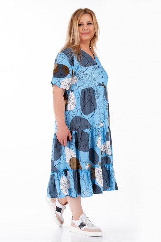 МАКСИ рокля в синьо с абстрактен цветен принт
