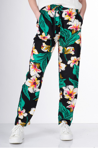 Дамски панталон със свободен силует принт цветя