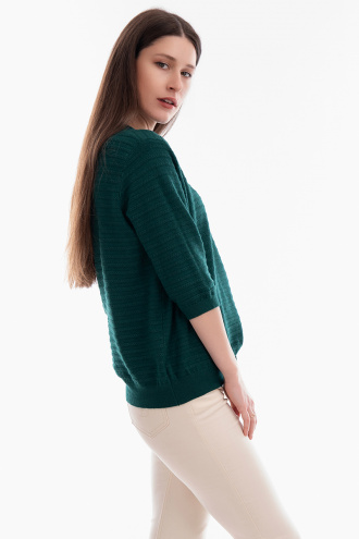 Дамска блуза в тъмнозелено с хоризонтални релефни вълни