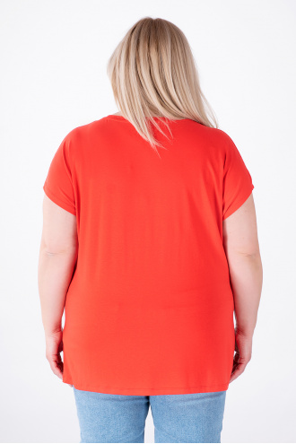 МАКСИ блуза в цвят домат със сребристи пайети