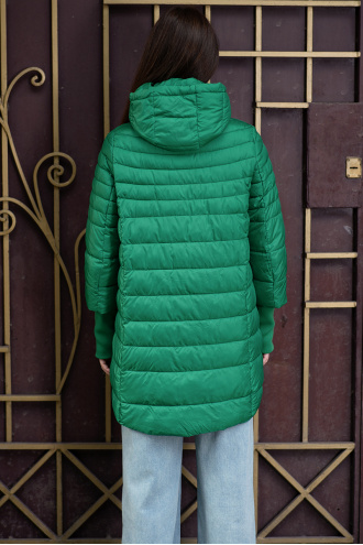 Дамско яке в зелено с плетен ръкав в долна част