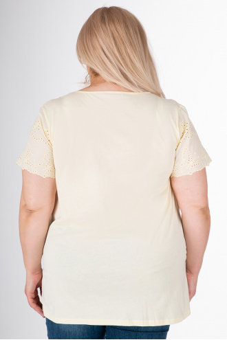 МАКСИ блуза с рязана дантела и връзка в бледо жълто