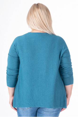 МАКСИ блуза от фино плетиво петролен цвят