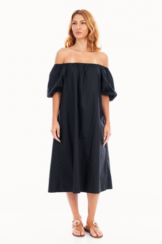 Оувърсайз рокля от памук в черно с връзка на гърба