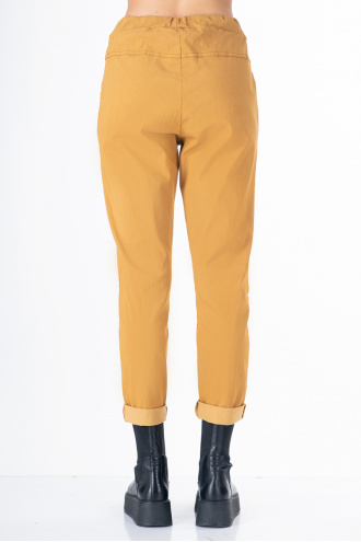 Дамски панталон с връзка в цвят горчица