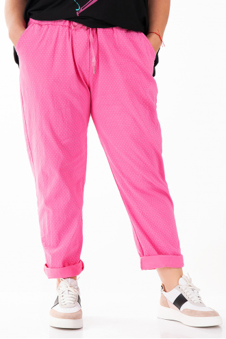 МАКСИ панталон в розово с връзка и ластик и принт точки